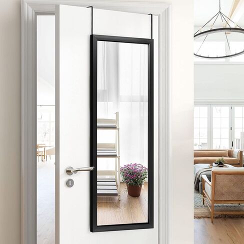 NeuType Over The Door Mirror Full Length Mirror Hanging Over Door or Leaning Against Wall or Mounted On Wall, Door Mirror Full Length Mirror Over The Door, 47"x18", Black, No Stand in Saudi Arabia
