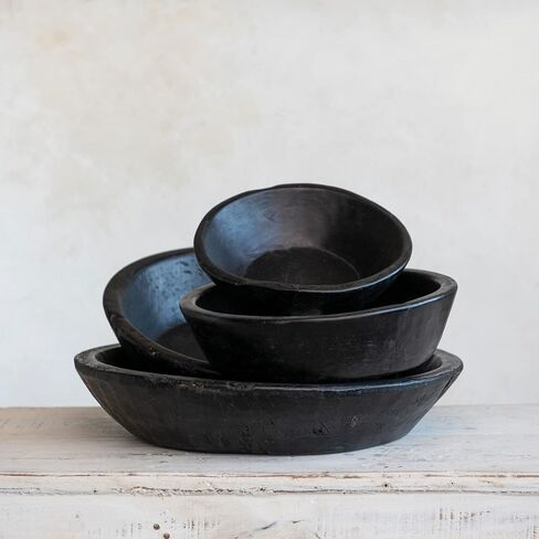Creative Co-Op Reclaimed Wood Nesting, Set of 4 Sizes, Black Decorative Bowl in Saudi Arabia