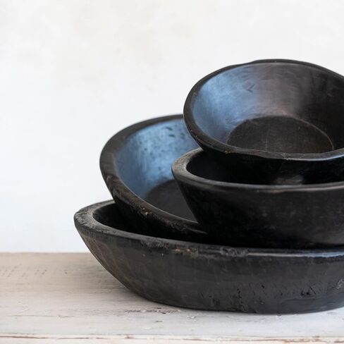 Creative Co-Op Reclaimed Wood Nesting, Set of 4 Sizes, Black Decorative Bowl in Saudi Arabia