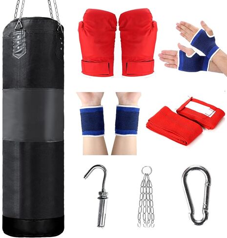 WUWEOT Hanging Punching Bag Set for Adults Youths Kids, 43Inches Unfilled Kick Boxing Heavy Bag with Gloves, Wraps, Chain, Ceiling Hook for MMA, Kickboxing, Muay Thai, Karate, Taekwondo in Saudi Arabia