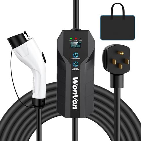 شاحن WonVon 32 أمبير المستوى 2 EV، شاحن محمول 23 قدم مع كابل شحن NEMA 14-50P 240V J1772، شحن توقيت قابل للتعديل وذكي في محطة شحن EV. in Kuwait