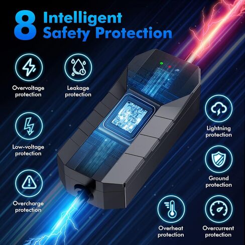 شاحن WonVon 32 أمبير المستوى 2 EV، شاحن محمول 23 قدم مع كابل شحن NEMA 14-50P 240V J1772، شحن توقيت قابل للتعديل وذكي في محطة شحن EV. in Kuwait