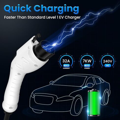 شاحن EV المستوى 2 يصل إلى 32 أمبير تيار، شاحن سيارة كهربائي محمول بطول 16 قدم مع تيار قابل للتعديل (4 مستويات تيار)، شاشة LCD ذكية، قابس NEMA 14-50، شاحن EV مناسب للسيارات الكهربائية J1772 in Kuwait