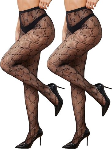 MAYSTEPPE Sexy Fishnet Stockings Fashion Letter Tights for Women 2 Pack Women's Sheer Tights High Waist Pantyhose Stockings in Saudi Arabia