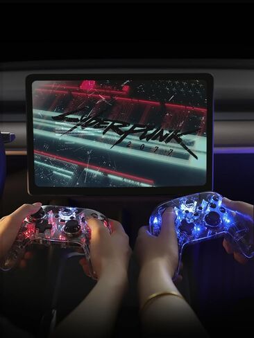 وحدة تحكم ألعاب لاسلكية شفافة متعددة الأجهزة من TPARTS لطراز Tesla 3/Y/S/X، متوافقة مع Switch/STEAM Deck/PC/Tesla، وضع LED بـ 7 ألوان (مجموعة من 2) in Kuwait