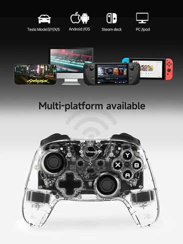 وحدة تحكم ألعاب لاسلكية شفافة متعددة الأجهزة من TPARTS لطراز Tesla 3/Y/S/X، متوافقة مع Switch/STEAM Deck/PC/Tesla، وضع LED بـ 7 ألوان (مجموعة من 2) in Kuwait