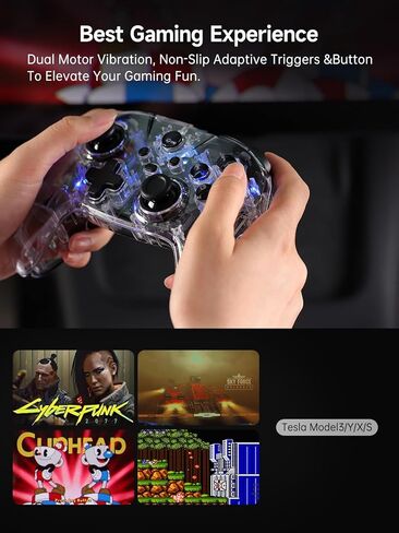 وحدة تحكم ألعاب لاسلكية شفافة متعددة الأجهزة من TPARTS لطراز Tesla 3/Y/S/X، متوافقة مع Switch/STEAM Deck/PC/Tesla، وضع LED بـ 7 ألوان (مجموعة من 2) in Kuwait
