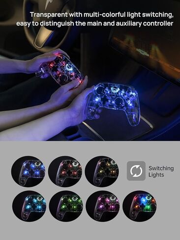 وحدة تحكم ألعاب لاسلكية شفافة متعددة الأجهزة من TPARTS لطراز Tesla 3/Y/S/X، متوافقة مع Switch/STEAM Deck/PC/Tesla، وضع LED بـ 7 ألوان (مجموعة من 2) in Kuwait