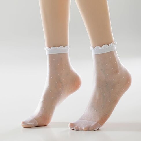 Mcool Mary 12 Pairs Women's Sheer Ruffle Socks Nude Stocking Summer Ultra Thin Cool See Through Silk Ankle Socks for Women in Saudi Arabia