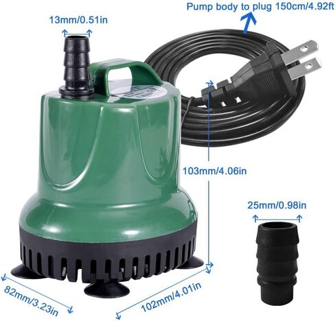 Submersible Water Fountain Pump (1600L/H, 25W) for Outdoor Pond, Backyard Fountain, Aquarium, Water Feature, Statuary Garden, Fish Tank in Saudi Arabia