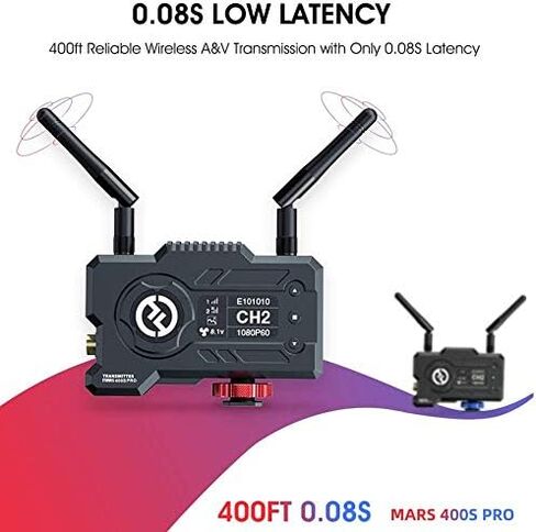 Hollyland Mars 400S PRO 400ft 1080p جهاز إرسال واستقبال فيديو HDMI وSDI لاسلكي 5G 0.08s تطبيق الكمون يدعم Android وiOS نقل الفيديو اللاسلكي [2 حزمة بطارية وحزمة شاحن تيار متردد] in Kuwait