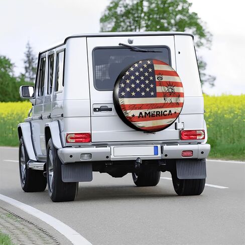 غطاء إطار احتياطي عتيق God Bless America Liberty - واقي عجلة من جلد PVC المقاوم للماء مقاس 15 بوصة - تمثال وطني للحرية وتصميم علم الولايات المتحدة لسيارة RV، وجيب، ومقطورة، وسيارات الدفع الرباعي، والشاحنة in Kuwait
