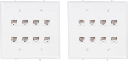 لوحة حائط من أنثى إلى أنثى من إيثرنت Cat6 من نقطة المشتري | مدرج في قائمة UL، 8 منافذ، 2 عصابة، لا يتطلب صندوق حائط، مثالي لاتصال البيانات عالي السرعة في العمل أو المنزل (أبيض) - حزمة واحدة in Kuwait