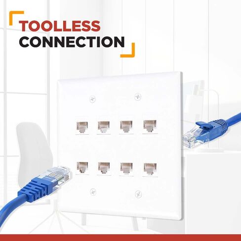 لوحة حائط من أنثى إلى أنثى من إيثرنت Cat6 من نقطة المشتري | مدرج في قائمة UL، 8 منافذ، 2 عصابة، لا يتطلب صندوق حائط، مثالي لاتصال البيانات عالي السرعة في العمل أو المنزل (أبيض) - حزمة واحدة in Kuwait
