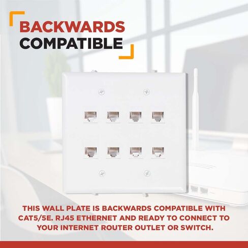 لوحة حائط من أنثى إلى أنثى من إيثرنت Cat6 من نقطة المشتري | مدرج في قائمة UL، 8 منافذ، 2 عصابة، لا يتطلب صندوق حائط، مثالي لاتصال البيانات عالي السرعة في العمل أو المنزل (أبيض) - حزمة واحدة in Kuwait