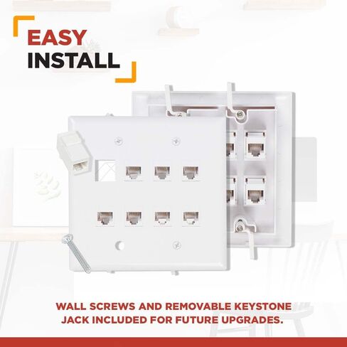 لوحة حائط من أنثى إلى أنثى من إيثرنت Cat6 من نقطة المشتري | مدرج في قائمة UL، 8 منافذ، 2 عصابة، لا يتطلب صندوق حائط، مثالي لاتصال البيانات عالي السرعة في العمل أو المنزل (أبيض) - حزمة واحدة in Kuwait