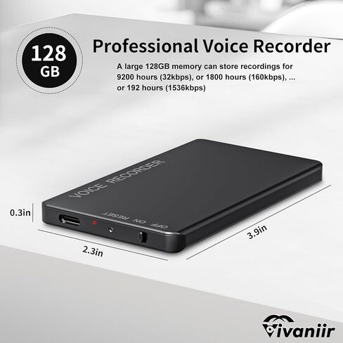 128GB Voice Recorder Vivaniir, 350 Hours Long Recording Time (2500mAh Massive Battery), USB-C Voice Activated Recorder with Playback and Noise Reduction, Ideal for Meeting Interview Lecture Class in Saudi Arabia