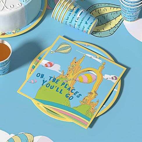 Oh The Places You' ll Go Decorations Dr Seuss Graduation Party Decorations Oh The Places You'll Go with Dinner Plates, Napkins, Cups, Tablecloth for Kindergarten Graduation Party Supplies Serves 24 in Kuwait