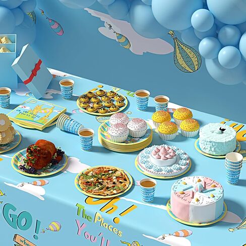 Oh The Places You' ll Go Decorations Dr Seuss Graduation Party Decorations Oh The Places You'll Go with Dinner Plates, Napkins, Cups, Tablecloth for Kindergarten Graduation Party Supplies Serves 24 in Kuwait