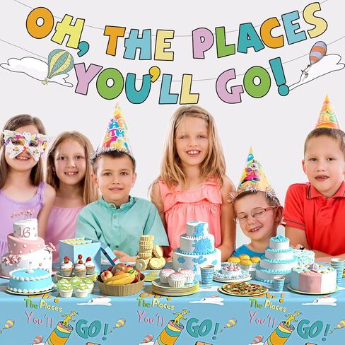 Oh The Places You' ll Go Decorations Dr Seuss Graduation Party Decorations Oh The Places You'll Go with Dinner Plates, Napkins, Cups, Tablecloth for Kindergarten Graduation Party Supplies Serves 24 in Kuwait
