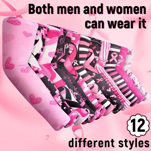 12 Pairs Breast Cancer Awareness Arm Sleeves Pink Ribbon Compression Sleeve Unisex Arm Bands Baseball for Sports in Saudi Arabia