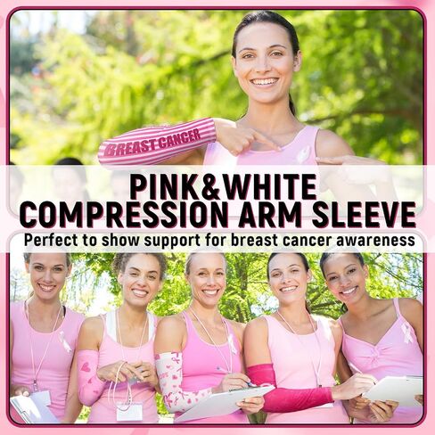 12 Pairs Breast Cancer Awareness Arm Sleeves Pink Ribbon Compression Sleeve Unisex Arm Bands Baseball for Sports in Saudi Arabia