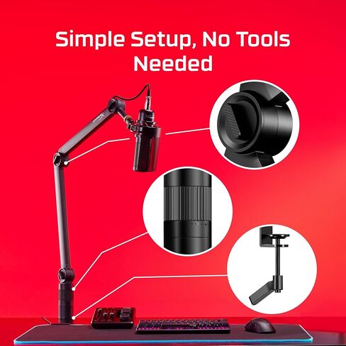 HyperX Caster ميكروفون وذراع الكاميرا بدون أدوات تعديل، توافق واسع، إدارة الكابلات، قوي، أسود in Kuwait