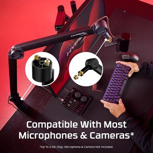 HyperX Caster ميكروفون وذراع الكاميرا بدون أدوات تعديل، توافق واسع، إدارة الكابلات، قوي، أسود in Kuwait