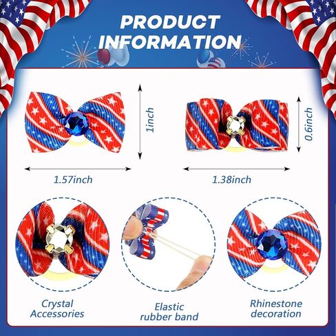40 Pcs Independence Day Dog Cat Hair Bows Dog Hair Bows with Rubber Bands Patriotic Dog Bow Ties US Flag Rhinestone Fourth of July Dog Accessories for Puppy Pet Grooming Hair Wearing, 20 Styles in Saudi Arabia
