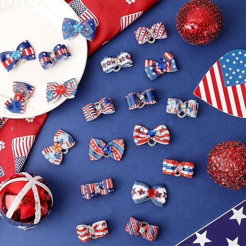 40 Pcs Independence Day Dog Cat Hair Bows Dog Hair Bows with Rubber Bands Patriotic Dog Bow Ties US Flag Rhinestone Fourth of July Dog Accessories for Puppy Pet Grooming Hair Wearing, 20 Styles in Saudi Arabia