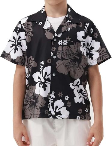 APTRO Boy's Hawaiian Shirt Tropical Beach Casual Summer Shirt #Ks27-floral Black 8-9T in Saudi Arabia