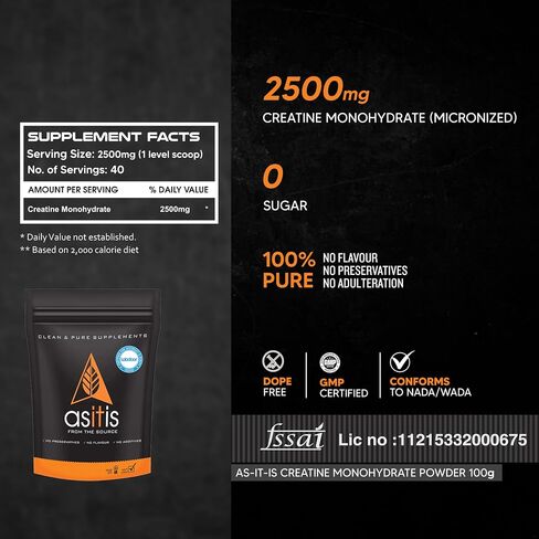 AS-IT-IS Nutrition Creatine Monohydrate 500gms/17.6 Oz | Usa Labdoor Certified for Accuracy & Purity No Preservatives Gluten-free Vegan Friendly Post-workout Supplement in Saudi Arabia
