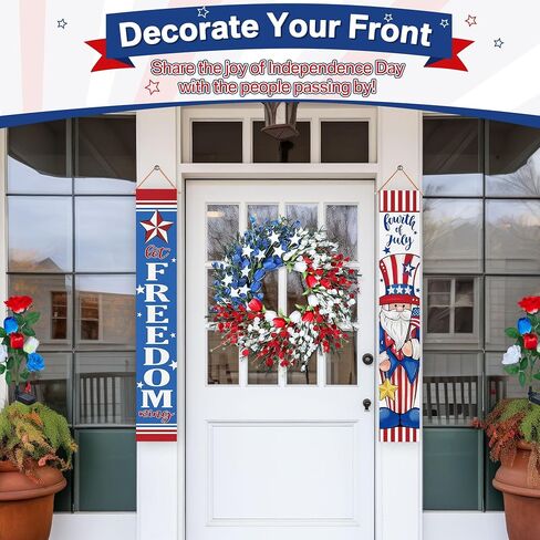 Enhon 19 Inch Patriotic 4th of July Wreath with Red, White and Blue Foam Flower, Ideal Wreath for Independence Day, Memorial Day and Flag Day on Front Door, Americana Wreath with Tulip and Star in Saudi Arabia