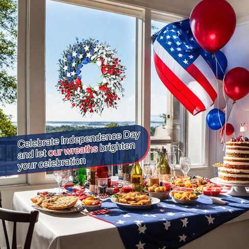 Enhon 19 Inch Patriotic 4th of July Wreath with Red, White and Blue Foam Flower, Ideal Wreath for Independence Day, Memorial Day and Flag Day on Front Door, Americana Wreath with Tulip and Star in Saudi Arabia