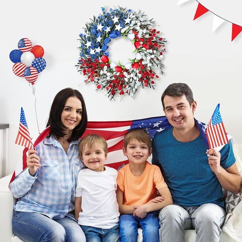 Enhon 19 Inch Patriotic 4th of July Wreath with Red, White and Blue Foam Flower, Ideal Wreath for Independence Day, Memorial Day and Flag Day on Front Door, Americana Wreath with Tulip and Star in Saudi Arabia