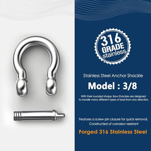 NECMETU D حلقة أغلال 3/8 بوصة 10 مللي متر مرساة تكبل الفولاذ المقاوم للصدأ 316 قارب تكبل ، الثقيلة برغي دبوس سلاسل أغلال in Kuwait