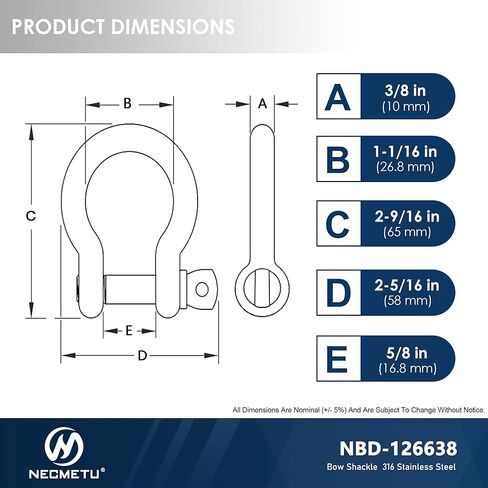 NECMETU D حلقة أغلال 3/8 بوصة 10 مللي متر مرساة تكبل الفولاذ المقاوم للصدأ 316 قارب تكبل ، الثقيلة برغي دبوس سلاسل أغلال in Kuwait