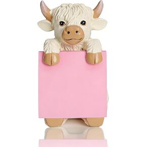 موزع ملاحظات لاصق منبثق من Highland Cow، يتضمن وسادة واحدة مقاس 3x3 في ملاحظات فائقة اللصق، 100 ورقة، حامل مكتب مصنوع يدويًا لطيف من الراتنج للمكتب والمنزل - بيج in Kuwait