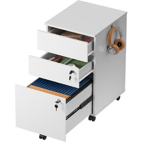 DEVAISE 3 Drawer File Cabinet with Lock, Small Rolling Filing Cabinet Under Desk, Wood Office Drawers Fits Letter/Legal/A4 Size Folders, Black in Saudi Arabia