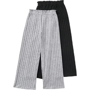 سراويل Milumia للفتيات مكونة من قطعتين من السراويل المنسوجة المضلعة المرنة عالية الخصر المستقيمة وواسعة الساق in Kuwait