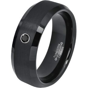 0.07ct Black Diamond Tungsten Ring - April Birthstone - 8MM Dome Black Ion-Plated Flat Brushed Finish Center Beveled Edge Comfort Fit Unisex Wedding Anniversary Band in Kuwait