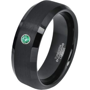 0.07ct Emerald Tungsten Ring - May Birthstone - 8MM Dome Black Ion-Plated Flat Brushed Finish Center Beveled Edge Comfort Fit Unisex Wedding Anniversary Band in Kuwait
