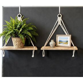 رف مقصورة معلق - عبوتان، رف مقصورة بوهو مع حبل منسوج يدويًا، ملحقات حجرة لديكور المكتب، المنظم، التخزين في أماكن العمل in Kuwait