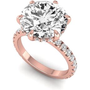 خاتم خطوبة زفاف من الذهب عيار 6.75 قيراط من الماس المستدير (معتمد من IGI 6 قيراط، F، VVS2) هالة مخفية 14 قيراط للنساء in Kuwait