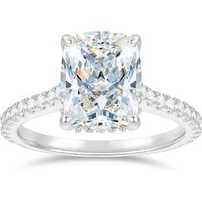 14K White Gold Moissanite Rings 14K Gold 3CT Elongated Cushion Cut Engagement Ring 3 Carat Hidden Halo Moissanite Rings for Women in Saudi Arabia