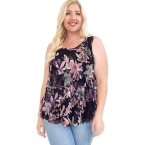 LEEBE Women and Plus Size Printed Mesh Ruffle Tank (Small-5X) in Kuwait