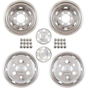 Coast To Coast Wheel Simulator Set of 4 Fits Isuzu NPR/NQR/FRR/FSR/NRR Models 1990-2025 Bolt-On for Dual Rear Wheels 9.5 Inch Polished 304 Stainless Steel 6 Lug/6 Hand Hole in Kuwait