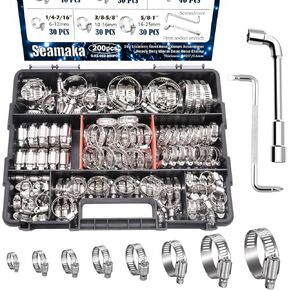 مجموعة خرطوم المشبك 202 قطعة 304 طقم مشابك خرطوم من الفولاذ المقاوم للصدأ 1/4 بوصة - 2 بوصة (6-51 مم) مشابك خرطوم ترس دودية مشابك خرطوم صغيرة شديدة التحمل لأنابيب مشعاع السيارات والسباكة وخط الوقود in Kuwait