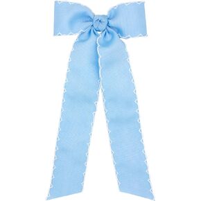 Wee Ones Girls' Medium Moonstitch Grosgrain Bowtie with Moonstitch trim, Knot Wrap and 9" streamer tails, White with Red Stitching in Saudi Arabia