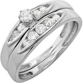 Dazzlingrock Collection 0.50 Ctw Round White Natural Diamond Bridal Ring Set Anniversary Wedding Band 1/2 CT, Sterling Silver in Saudi Arabia